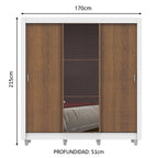 Clóset Matrimonial Lyon Plus 3 Puertas Correderas con Espejo 4 Cajones con Patas Blanco/Marrón