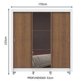 Clóset Matrimonial Lyon Plus 3 Puertas Correderas con Espejo 4 Cajones con Patas Blanco/Marrón