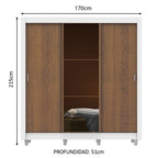 Clóset Matrimonial 170 cm 3 Puertas Corredizas Con 1 Espejo Blanco/Marrón Monaco Madesa