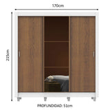 Clóset Matrimonial Mónaco 3 Puertas Correderas con Espejo con Patas Blanco/Marrón
