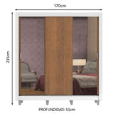 Clóset Matrimonial Lyon 3 Puertas Correderas con Espejos 2 Cajones con Patas Blanco/Marrón