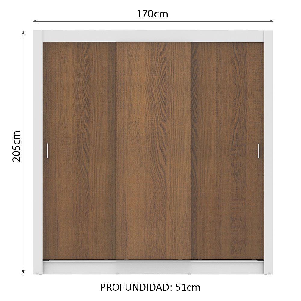 Clóset Matrimonial Lyon Plus 3 Puertas Correderas 4 Cajones Blanco/Marrón