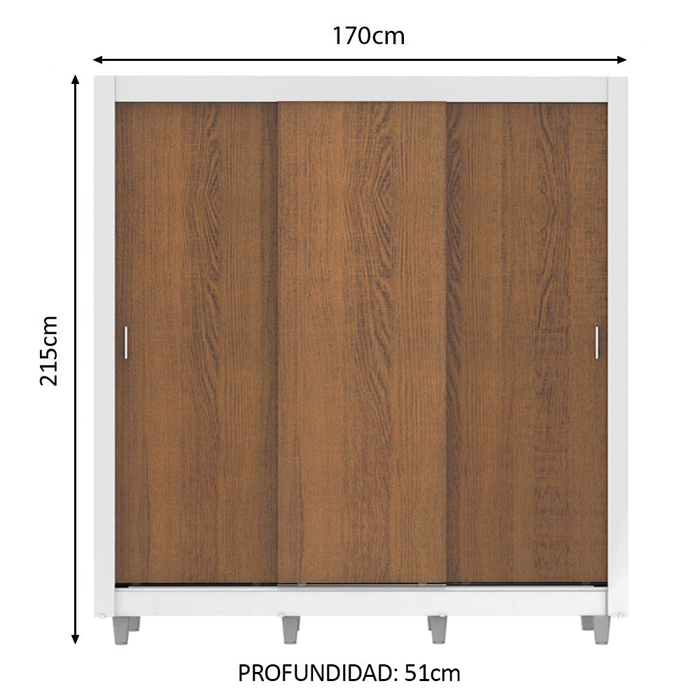Clóset Matrimonial Lyon Plus 3 Puertas Correderas 4 Cajones con Patas Blanco/Marrón