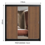 Clóset Matrimonial 170 cm 3 Puertas Corredizas Con 1 Espejo 2 Cajones Negro/Marrón Lyon Madesa