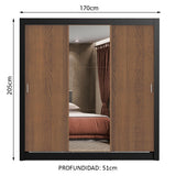 Clóset Matrimonial Lyon 3 Puertas Correderas con Espejo 2 Cajones Negro/Marrón