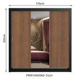 Clóset Matrimonial Lyon Plus 3 Puertas Correderas con Espejo 4 Cajones Negro/Marrón