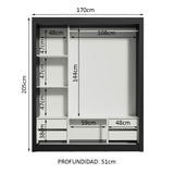 Clóset Matrimonial Lyon Plus 3 Puertas Correderas con Espejos 4 Cajones Marrón/Negro