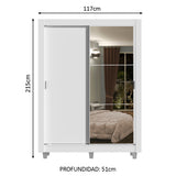 Clóset Soltero Dallas Plus 2 Puertas Correderas con Espejo 4 Cajones con Patas Blanco