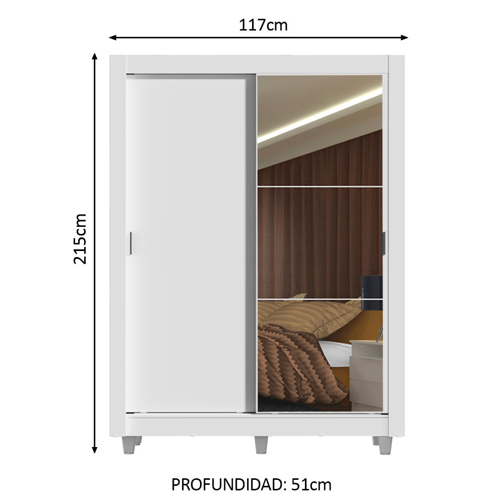 Clóset Soltero Denver 2 Puertas Corredizas con Espejo con Patas Blanco