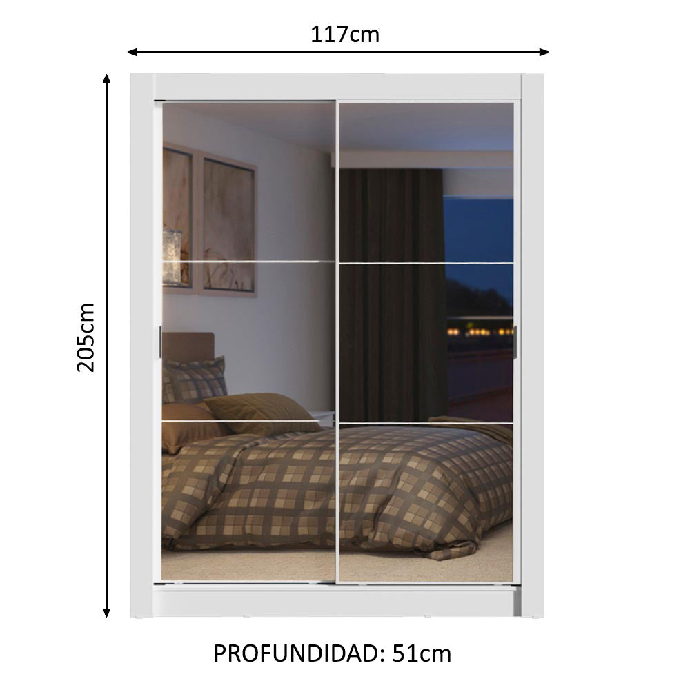 Clóset Individual Madesa Dallas Plus 2 Puertas Corredizas de Espejo 4 Cajones Blanco