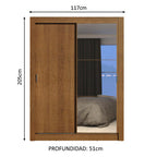 Clóset Soltero 117 cm 2 Puertas Corredizas Con 1 Espejo 4 Cajones Marrón Dallas Madesa