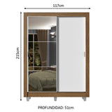 Clóset Soltero 2 Puertas Corredizas con Espejo 2 Cajones con Patas Marrón/Blanco Dallas