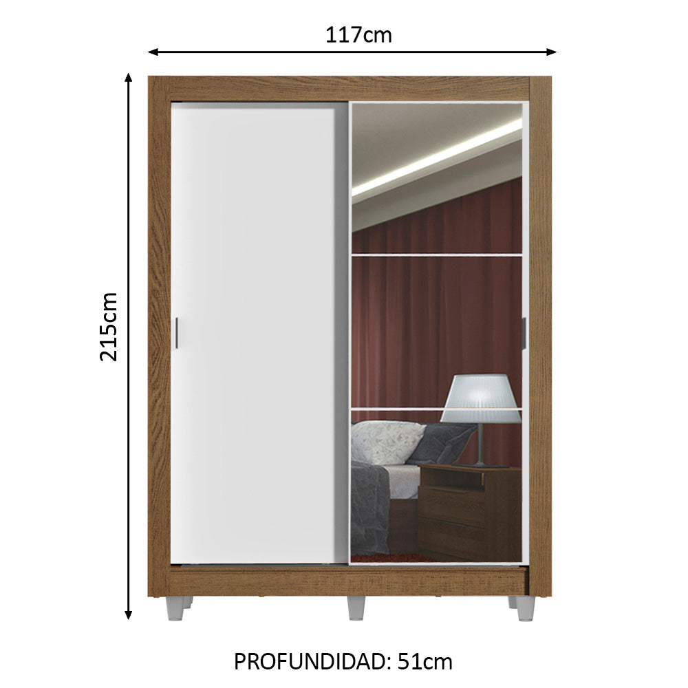 Clóset Soltero Denver 2 Puertas Corredizas Espejo con Patas Marrón/Blanco