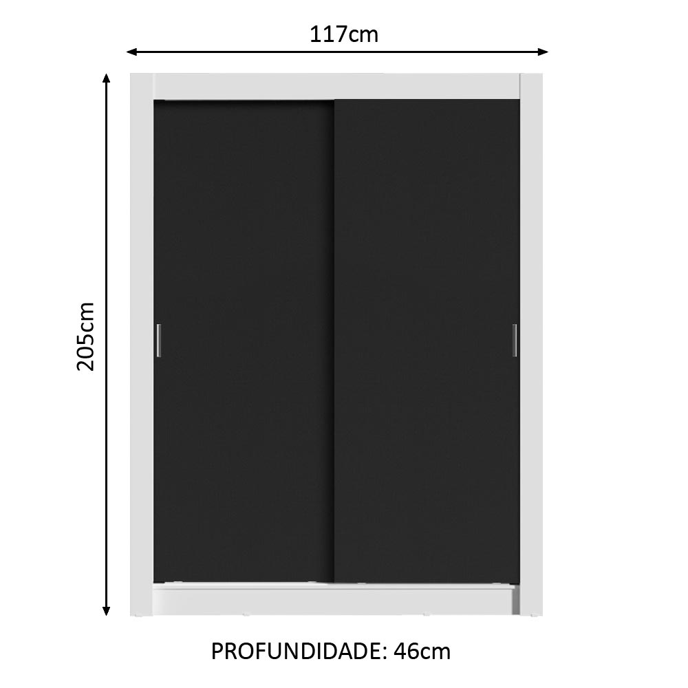 Clóset Soltero 117 cm 2 Puertas Corredizas 4 Cajones Blanco/Negro Dallas Madesa