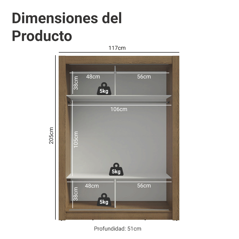 Clóset Soltero Denver 2 Puertas Corredizas Marrón/Negro