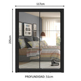 Clóset Soltero Dallas Plus 2 Puertas Correderas de Espejo 4 Cajones Negro