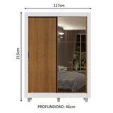 Clóset Soltero 2 Puertas Corredizas Espejo 4 Cajones con Patas Blanco/Marrón Dallas Plus
