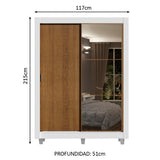 Clóset Soltero 2 Puertas Corredizas Espejo 4 Cajones con Patas Blanco/Marrón Dallas Plus
