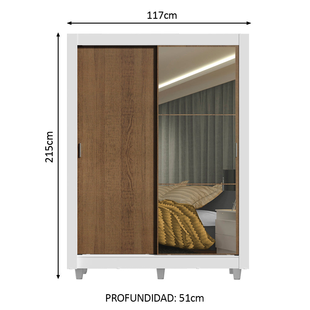 Clóset Soltero Denver 2 Puertas Corredizas Espejo con Patas Blanco/Marrón
