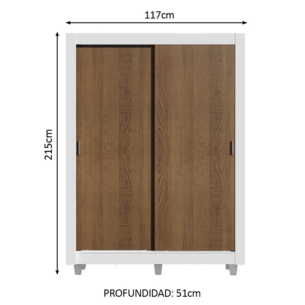Clóset Soltero Dallas Plus 2 Puertas Corredizas 4 Cajones con Patas Blanco/Marrón
