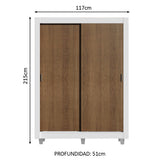 Clóset Soltero Dallas Plus 2 Puertas Corredizas 4 Cajones con Patas Blanco/Marrón