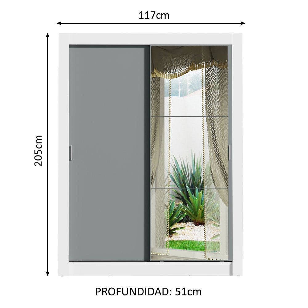 Clóset Soltero Denver 2 Puertas Corredizas con Espejo Blanco/Gris