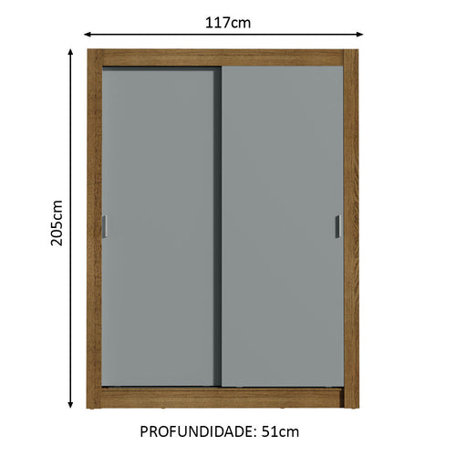 Clóset Soltero 117 cm 2 Puertas Corredizas Marrón/Gris Denver Madesa