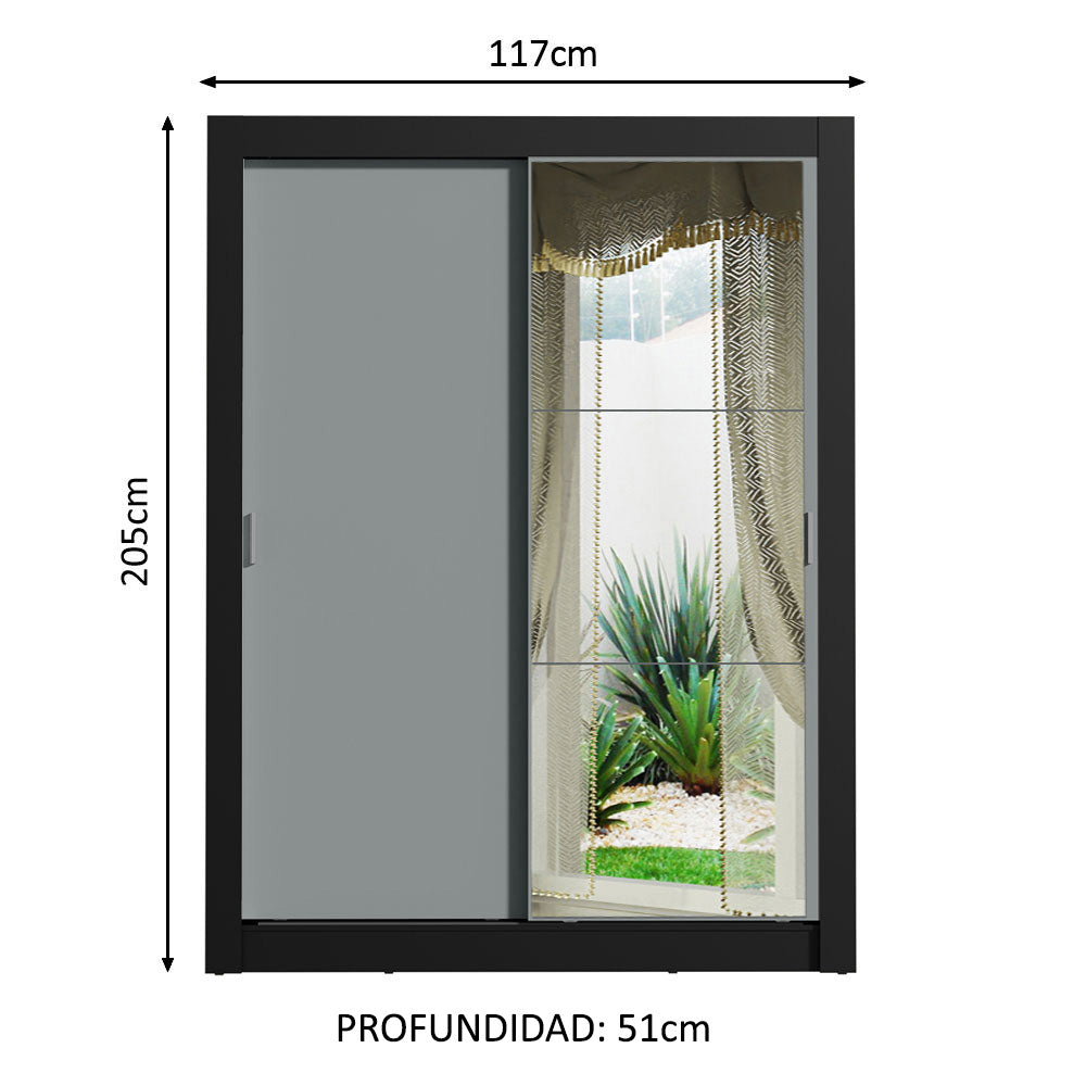 Clóset Soltero Denver 2 Puertas Corredizas con Espejo Negro/Gris