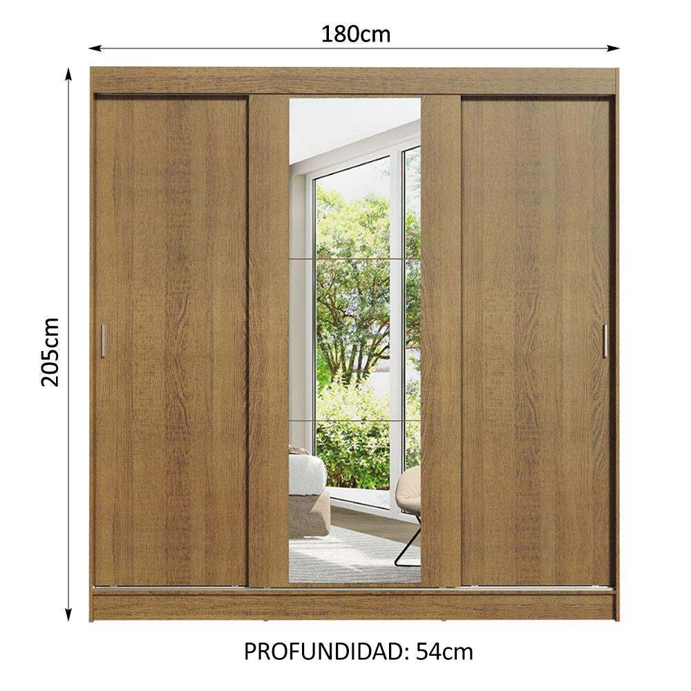 Clóset Matrimonial Reno 3 Puertas Corredizas 1 con Espejo - Marron