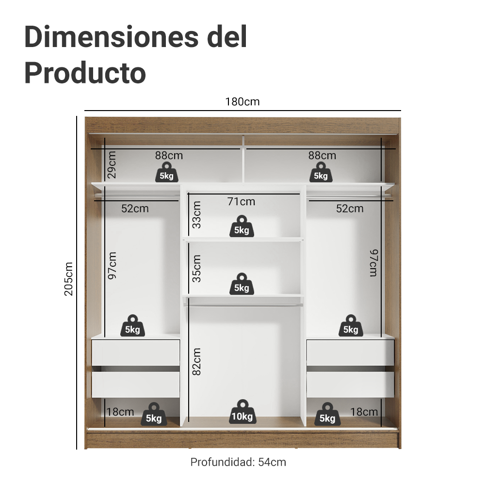 Clóset Matrimonial 3 Puertas Corredizas 1 con Espejo Marron Reno