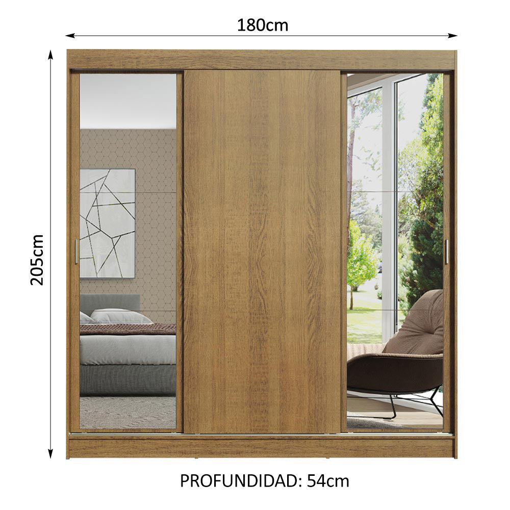 Clóset Matrimonial Reno 3 Puertas Corredizas 2 con Espejos - Marron