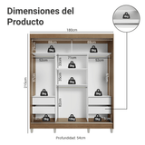 Clóset Matrimonial con Patas 3 Puertas Corredizas con Espejos Marrón Reno Madesa