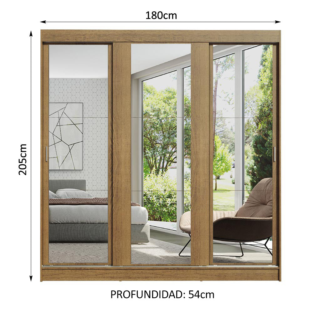 Clóset Matrimonial Reno 3 Puertas Corredizas con Espejos - Marron