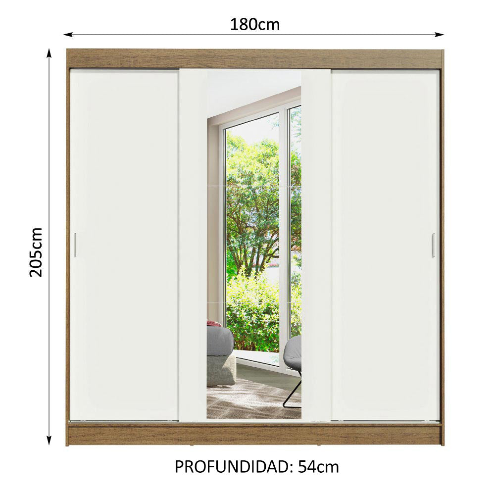 Clóset Matrimonial Reno 3 Puertas Corredizas 1 con Espejo - Marron/Blanco