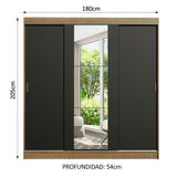 Clóset Matrimonial Reno 3 Puertas Corredizas con Espejo Marrón/Negro