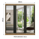 Clóset Matrimonial Reno 3 Puertas Corredizas de Espejo Marrón/Negro