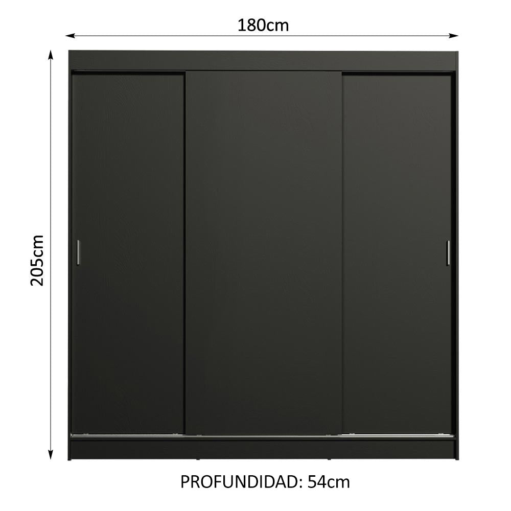 Clóset Matrimonial Reno 3 Puertas Correderas Negro
