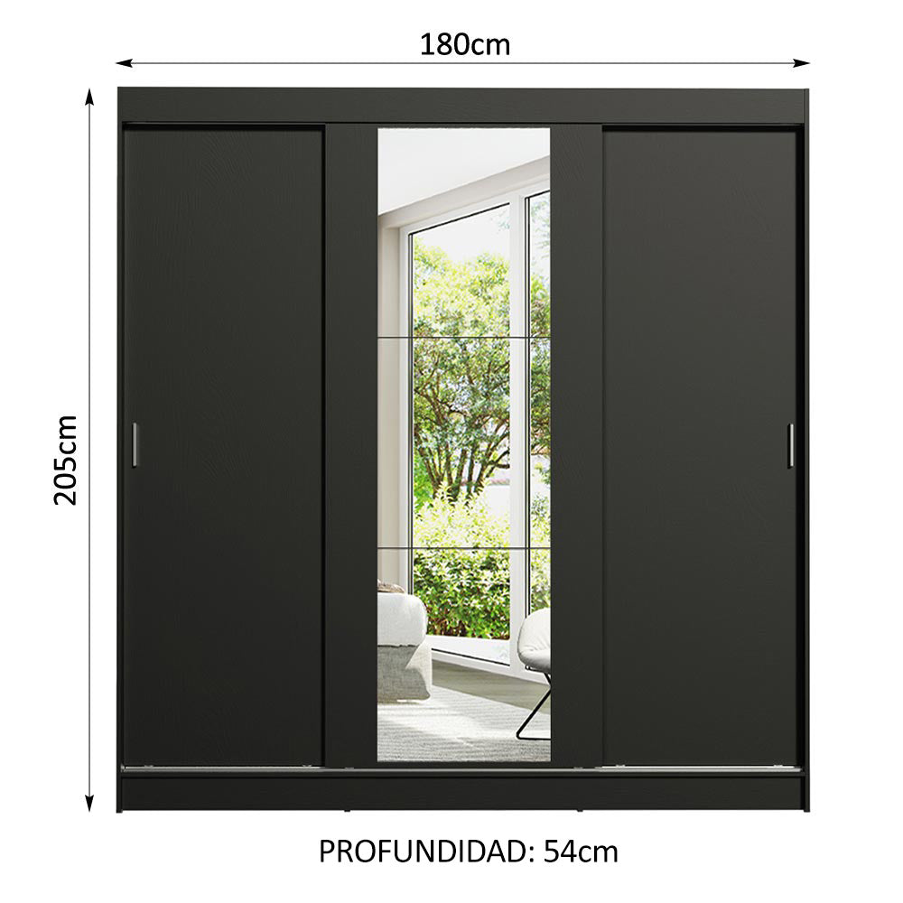Clóset Matrimonial Reno 3 Puertas Correderas con Espejo Negro