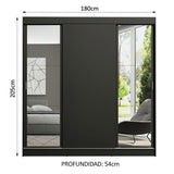 Clóset Matrimonial Reno 3 Puertas Correderas con Espejos Negro