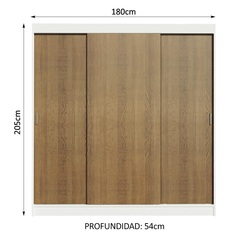 Clóset Matrimonial Reno 3 Puertas Corredizas Y 4 Cajones - Blanco/Marron