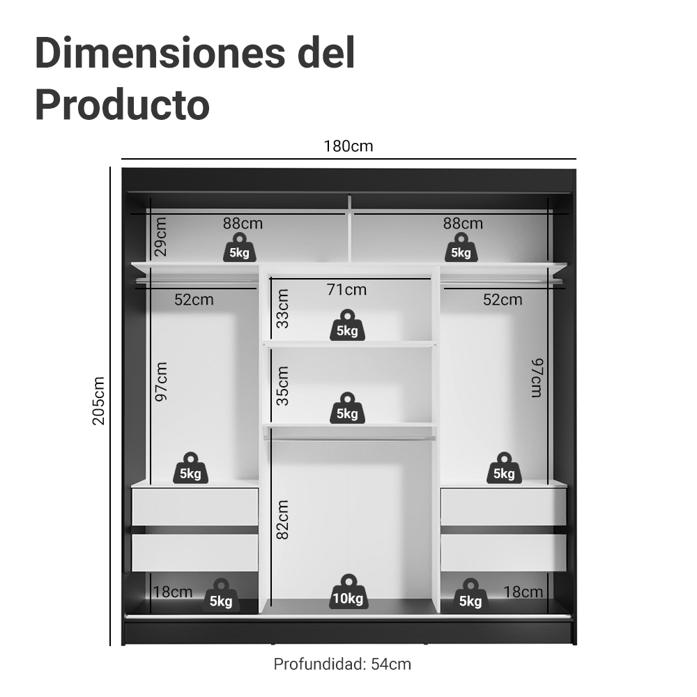 Clóset Matrimonial 3 Puertas Correderas Negro/Marrón Reno