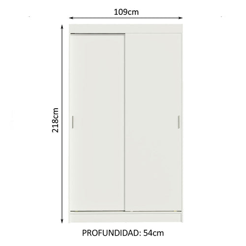 Clóset Soltero 109 cm 2 Puertas Corredizas 2 Cajones Blanco Tokio Madesa