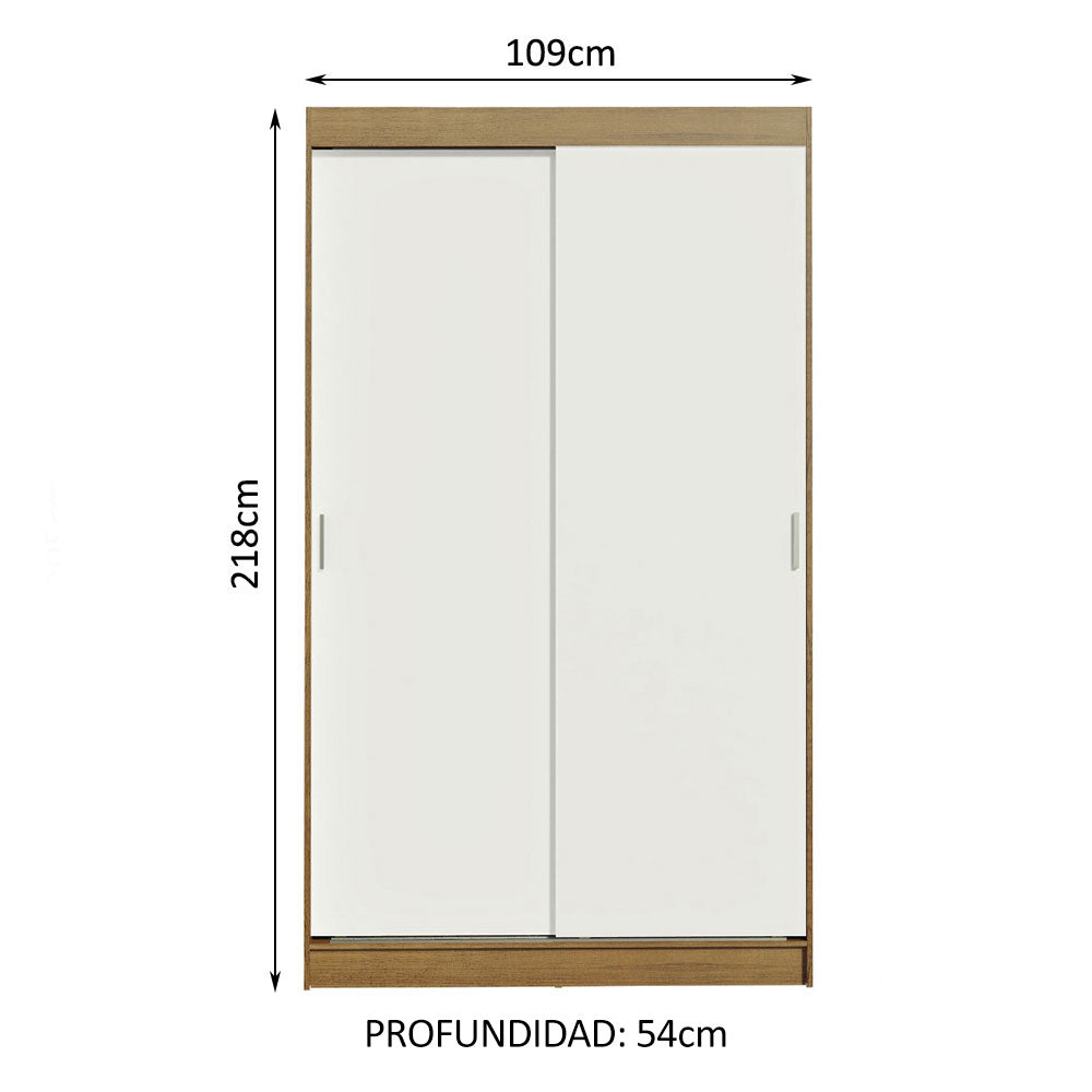 Clóset Soltero Tokio 2 Puertas Correderas 2 Cajones Marrón/Blanco