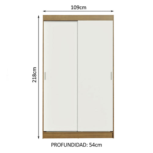 Clóset Soltero 109 cm 2 Puertas Corredizas 2 Cajones Marrón/Blanco Tokio Madesa