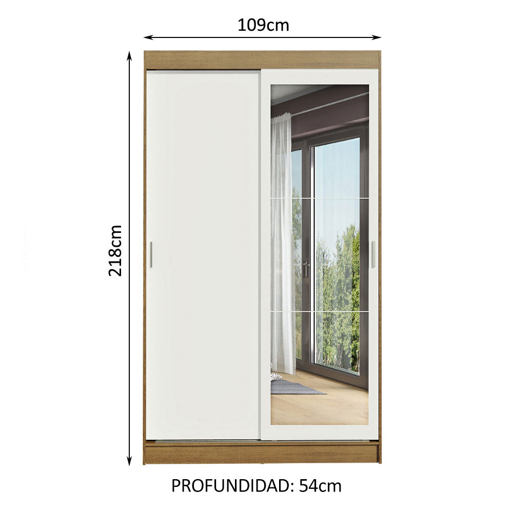 Clóset Soltero Tokio 2 Puertas Correderas con Espejo 2 Cajones Marrón/Blanco