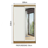Clóset Soltero Tokio 2 Puertas Correderas con Espejo 2 Cajones Marrón/Blanco