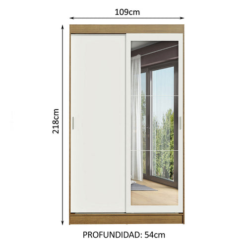 Clóset Soltero 109 cm 2 Puertas Corredizas Con 1 Espejo 2 Cajones Marrón/Blanco Tokio Madesa