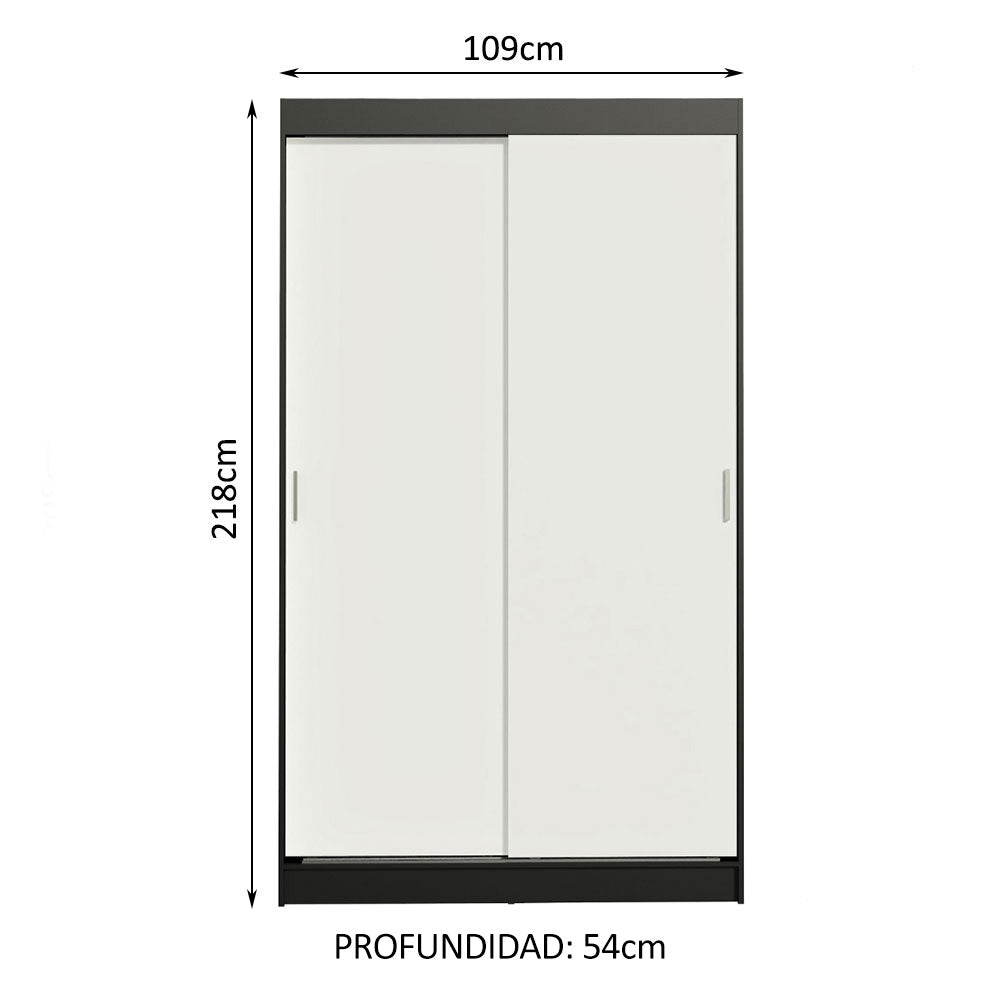 Clóset Soltero Tokio 2 Puertas Correderas 2 Cajones Negro/Blanco