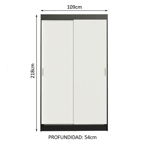 Clóset Soltero 109 cm 2 Puertas Corredizas 2 Cajones Negro/Blanco Tokio Madesa