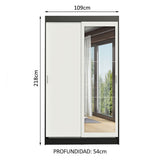 Clóset Soltero Tokio 2 Puertas Correderas con Espejo 2 Cajones Negro/Blanco